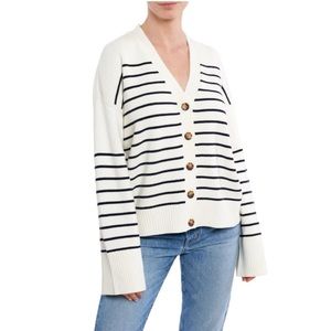 La Ligne Medium Sailor Striped Jacquard Cotton Cardigan Navy White